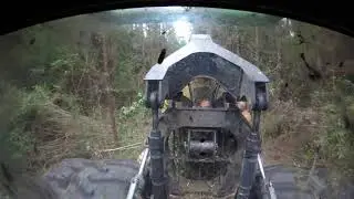 John Deere 748L skidder working in pine first thinning