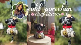 How to make cold porcelain Black & White Dog Charm (air dry clay)🌸