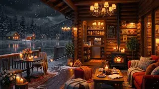 Cozy Winter Coffee Shop Ambience ❄️ Lakeside Jazz Music for Deep Focus, Study & Work