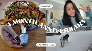 Daily Vlog | snow day, anniversary dinner & lazy nail hack