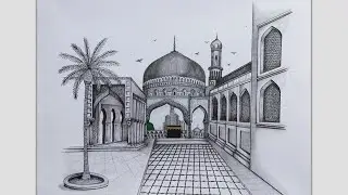 How to draw a kaaba background area | Beautiful scenery drawing_islamic art work