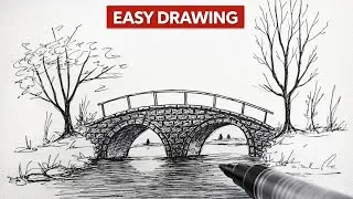 Easy Drawing Bridge with Pen | Relaxing Sketch.