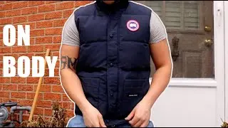 The BEST Vest out! Men's CANADA GOOSE Down Vest Navy Blue (On Body)