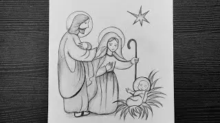 Christmas Nativity Scene Drawing Easy // How To Draw Baby Jesus // Merry Christmas Drawing