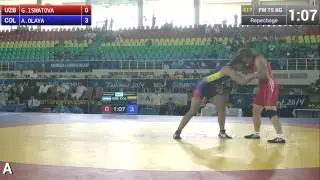 Repechage   Female Wrestling 75 kg   A OLAYA COL vs G ISMATOVA UZB   Tashkent 2014