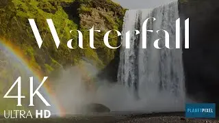 Drone view of waterfall on a greenish mountain, 4k, cinematic shots, premium stock video