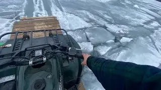 Making a homemade bridge over OPEN WATER (sketchy ice fishing send)