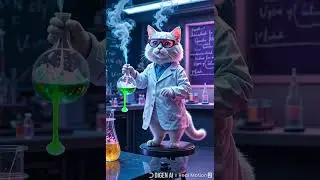 A SCIENTIST ANIMATED CAT IS WORKING IN THE SCIENCE LAB