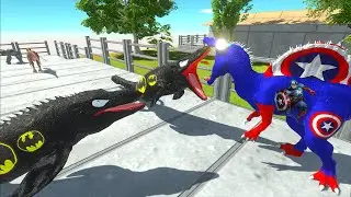 CAPTAIN AMERICA SPINO VS 2X BATMAN MOSASAU & FLASH GORO DEATH RUN - Animal Revolt Battle Simulator