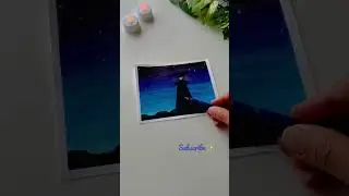 Silhouette Oil Pastel Painting 💙 #artshorts #beginnerartist #oilpastelscenery