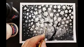 Easy Cherry Blossom Flower Black And White Painting Step By Step Tutorial For Beginners