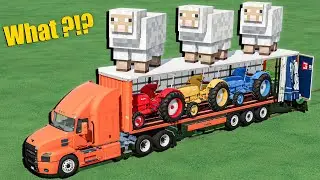 Minecraft Sheep Work With MAN TRACTORS Of Colors ! | Farming Simulator 22