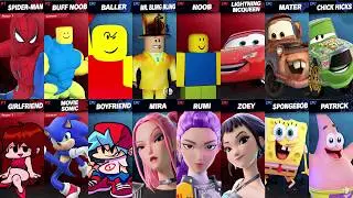 NEW Sonic vs Roblox vs Car vs Spiderman vs Fortnite vs SpongeBob vs KPop Demon Hunters in Smash Bros