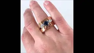 Bague tank saphir diamants bomb&eacute;e
