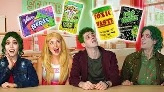 DISNEY ZOMBIES CANDY CHALLENGE. ADDISON VS ZED VS BONZO VS ELIZA (Totally TV Characters)