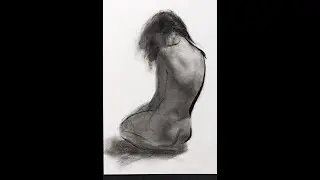 Charcoal daily drawing nude figure back. Time lapse 2 min.