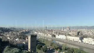 DRONE Firenze, Fiume Arno, citt&agrave; e ponti, giorno, panorama, flying down