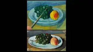 Still Life Painting Process of Grapes and peaches on a plate, Copy Cezanne's impressionist painting.