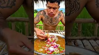 Dirty Shrimp Salad by the River | Spicy ASMR Outdoor Cooking #Primitive #Cooking #ASMR #Shrimp