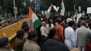 Congress workers continue protest against CAB outside BJP headquarters in New Delhi on Wednesday