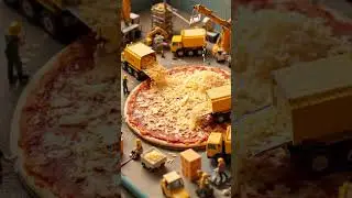 Tiny Builders Make Giant Pizza with Construction Vehicles! 🚜🍕