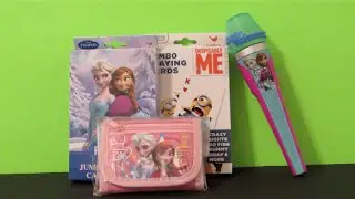 Disney's Frozen Queen Elsa Princess Anna playing cards, wallet, and microphone