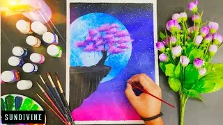 Beautiful Moonlight Painting Tutorial For Beginners || Simple Acrylic Painting Step By Step