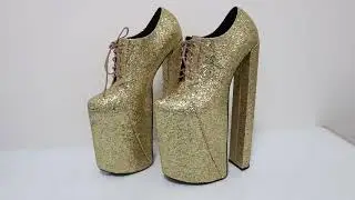 Sorbern 30Cm Gold Glitter Chunky High Heel Women Pump Drag Queen Shoes Hidden Platform