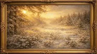 Peaceful Snowy Hillside &ndash; Vintage Oil Painting in Golden Frame Screen Art Pictures