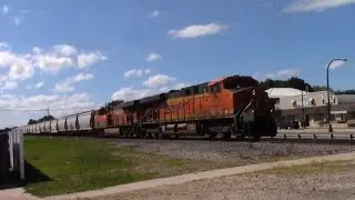 BNSF Grain Train Roars East into Waterman, IL on the Aurora Subdivision!!!