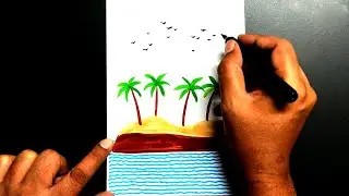 Island drawing using brush pens || Easy drawing