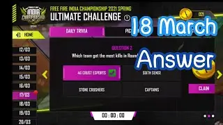 18 March All Answer Esports Ultimate Challenge Event Free Fire | 17 March Ultimate challange answer