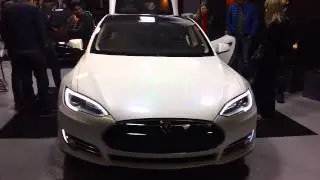 Tesla Model S Signature Beta Prototype in Pearl White at Santana Row