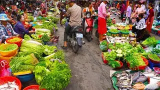 Amazing Cambodian food market scenes, walk around food market