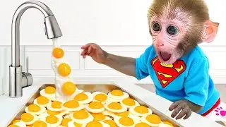 Monkey Baby Bon Bon with the little duckling fly up into the sky using  jetpack retrieve the balloon