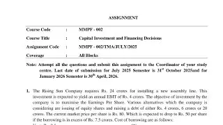 IGNOU MMPF -002 Solved Assignment 2025-26 MBA (FM) 3rd semester...............