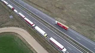 Drone Footage Captures Huge Lines of Haulage Traffic at Lithuania Poland Border