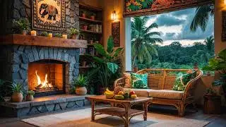 Tropical Rainforest Ambience | Relax, Study, or Sleep by a Crackling Fire 🔥