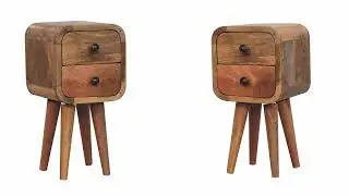 IN3914 - Mini CurvMini Curved Oak-ish Bedside | 2 Drawers | Solid Mango Wood | Artisan Furniture