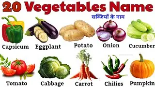 20 Vegetables Name in English & Hindi for Kids | Learn Vegetables with Pictures | सब्ज़ियों के नाम