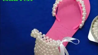 Chinelo bordado com pérolas calcanhar de pérolas 2