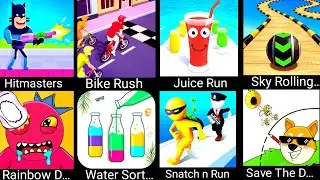 Hitmasters, Bike rush, Juice run, Sky rolling, Rainbow DOP, Water sort puzzle | Cameo gameplay