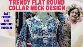 PLUS SIZE KURTI CUTTING AND STITCHING  FLAT ROUND COLLAR WITH V PLACKET & SQUARE NECK PATCH DESIGN
