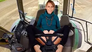 Pretty Girl Harvest Queen in Action! - Tractor Combine Cow Farming