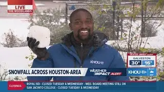Snow continues to fall in The Woodlands