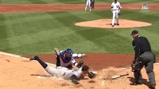 NYY@CHC: Zobrist throws out Judge at plate