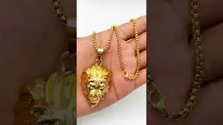 Hip Hop Iced Out Lion King Kings Landing Gold Rhinestone Crystal Stainless Steel Pendant Chain