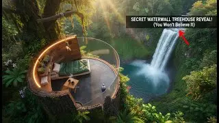 Building a house in the forest over the waterfall (ASMR) - This man built house inside a tree trunk