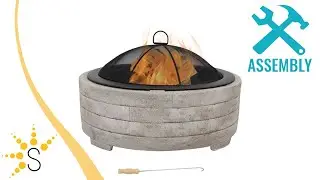Sunnydaze Large Faux Stone Wood-Burning Fire Pit Ring with Steel Spark Screen - RCM-LG840