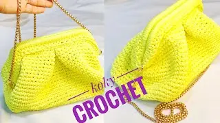 شنطه كروشيه الصيف بالوان فسفوريه بورتفيه بكسره بفريم سحري ج1 كروشيه /crochet summer bag